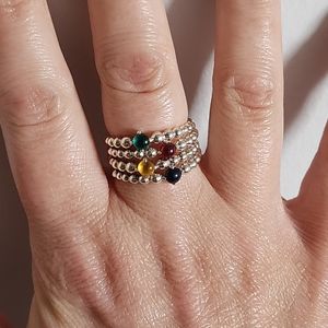 Dark Red Beaded Pandora Ring